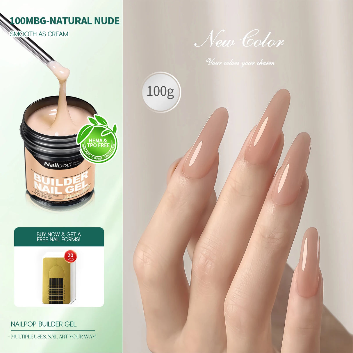 Nailpop Milky Smooth Builder Gel 30/100g for Nail Extension Long Lasting Quick Building UV Gel Soak Off Nail Art Design DIY