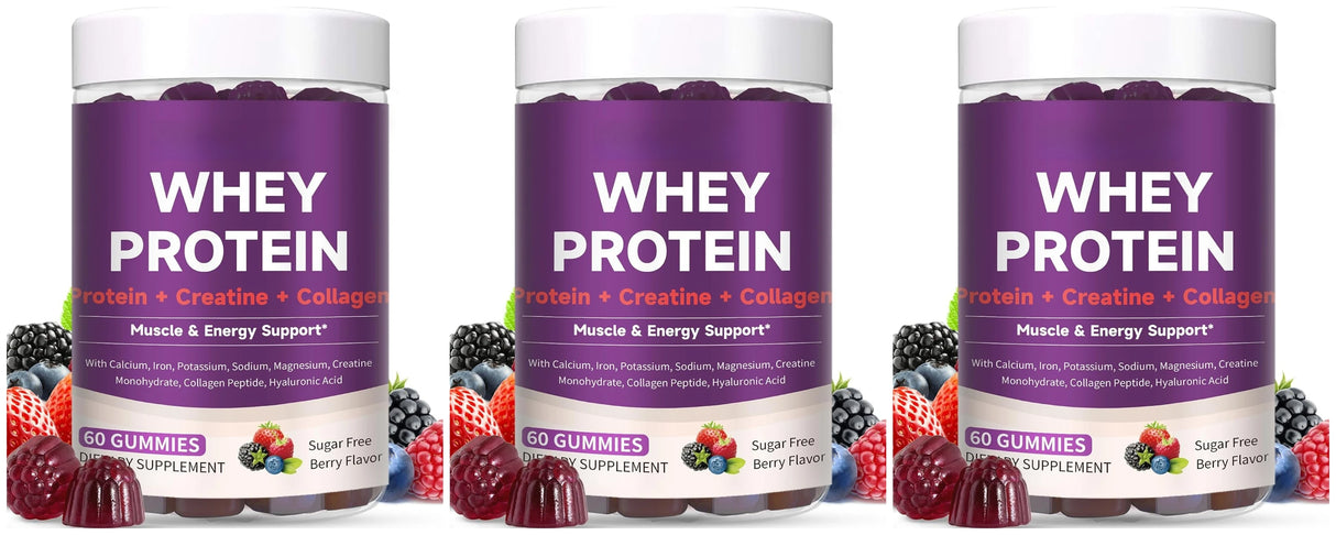 Protein Gummies with Whey Creatine Collagen 12g Protein Muscle Support Energy Nutrition Sugar Free Fitness Supplement 60 Gummies
