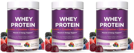 Protein Gummies with Whey Creatine Collagen 12g Protein Muscle Support Energy Nutrition Sugar Free Fitness Supplement 60 Gummies
