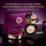 Mercilen Water-Gloss Flawless Three-Color Skin-Nourishing Cushion Bb Cream 15g*2, Cc Liquid Foundation for Natural Nude Makeup, Long-Lasting Moisturizing Isolation Concealer, Brightens Skin Tone, Is Refreshing and Non-Greasy,