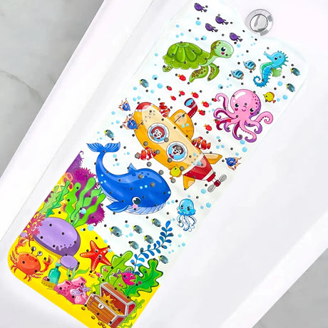 1pc Cartoon Extra Long Bathtub Mat 40x100cm Non Slip Bath Mat for Bathroom Tubs Shower Mats with Suction Cups & Drain Holes