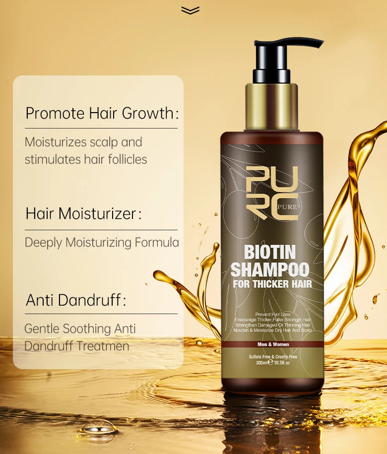 PURC 300ML Biotin Hair Shampoo Scalp Cleaning Nourishing Strengthen Roots Shampoos Hair Care Products for All Hair Types