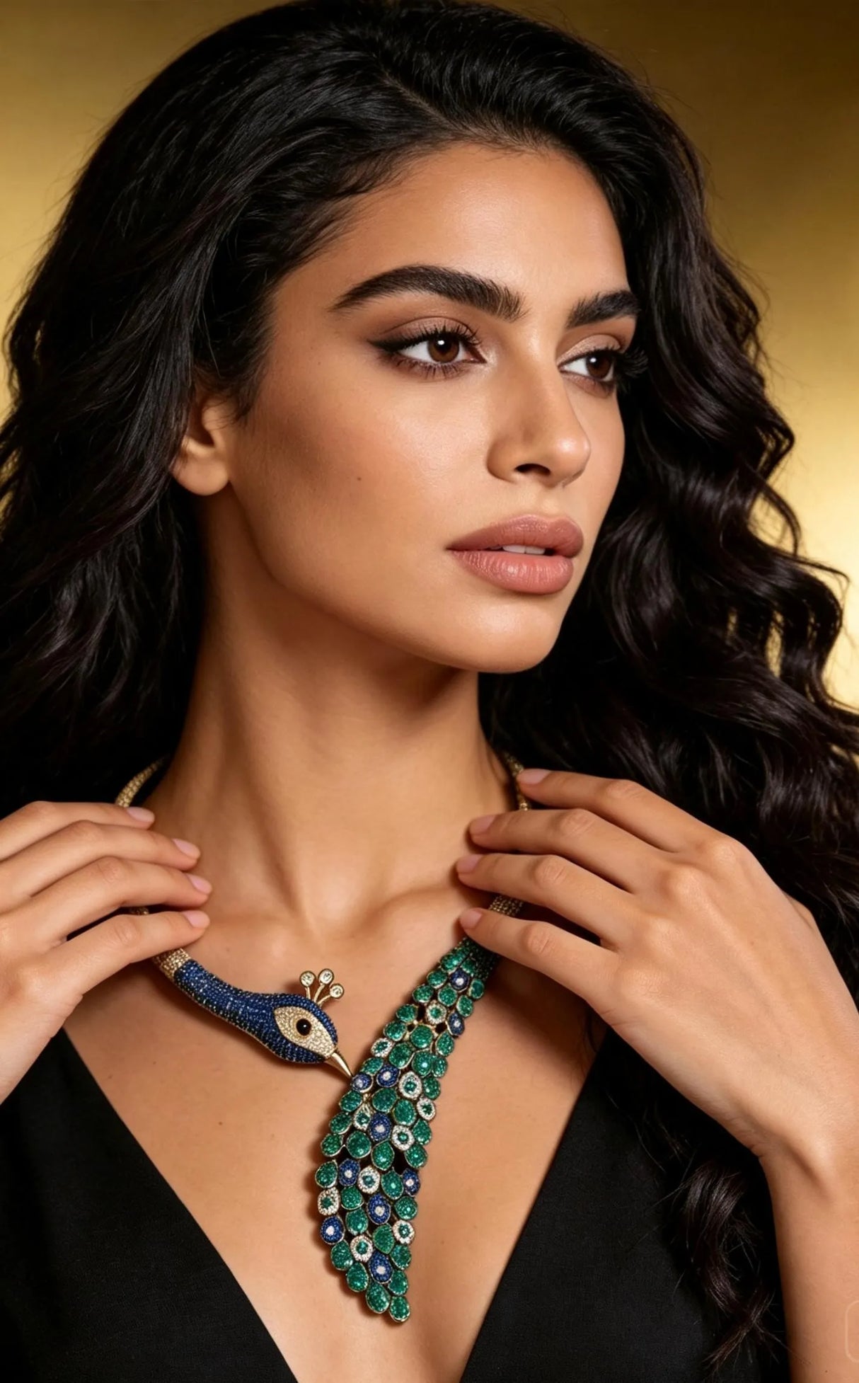 Women's Full Diamond Colored Gemstone Peacock Necklace and Earring Set, Bridal Dress Accessories