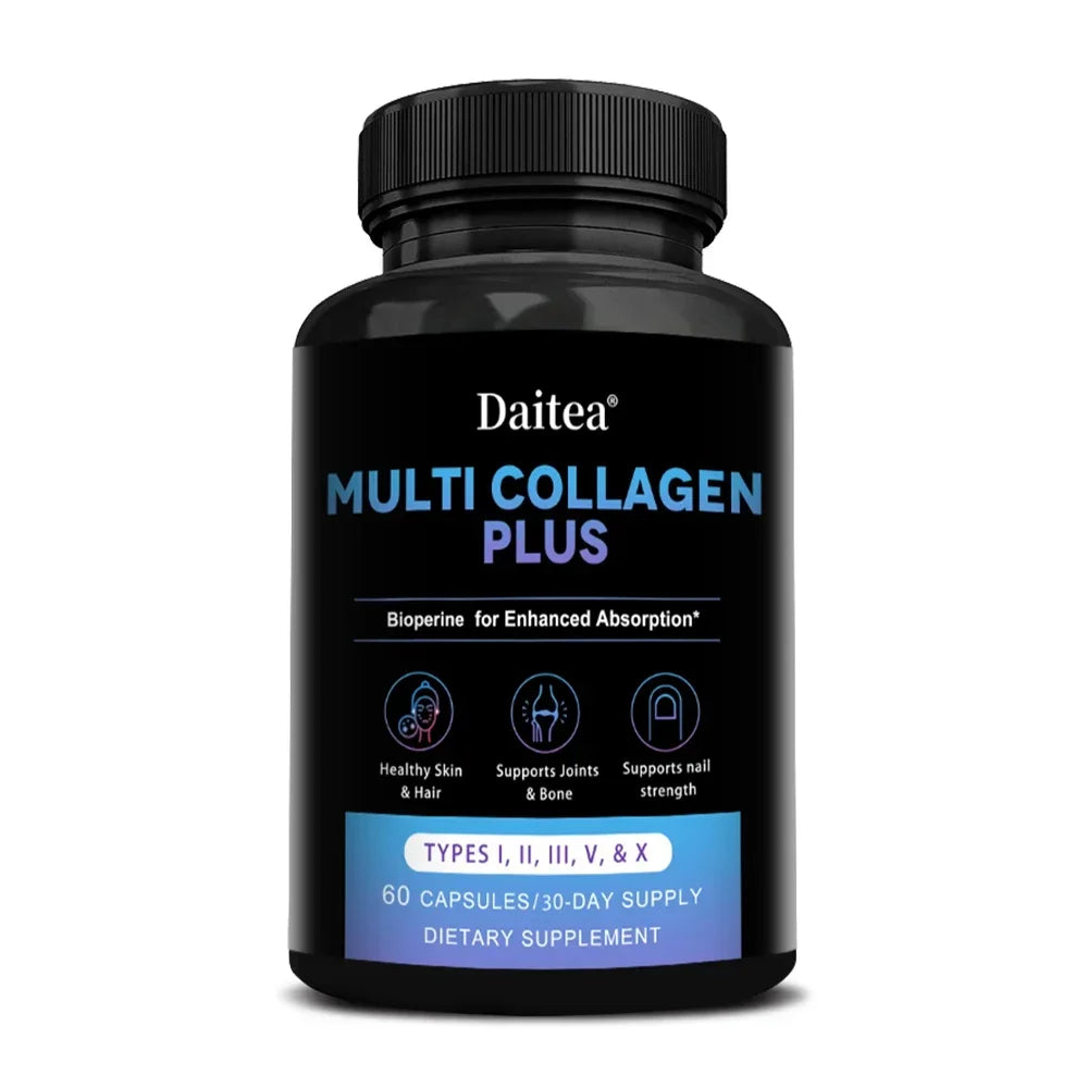 Multi Collagen Capsules (Types I, II, III, V & X) Support Skin Hair Nail Joint Health, Antioxidant, Anti-Aging