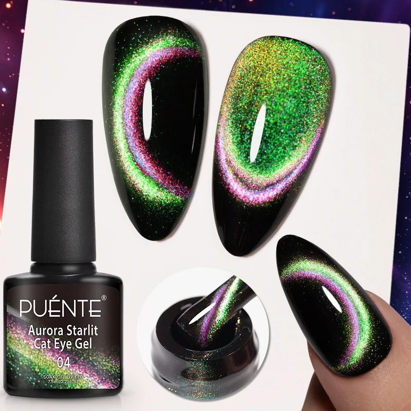 PUENTE 7.5ML Nude Shade Moonlight Cat Magnetic Gel Nail Polish Ultra-Bright Cat Eye Soak Off UV Semi-Permanent Varnish Manicure