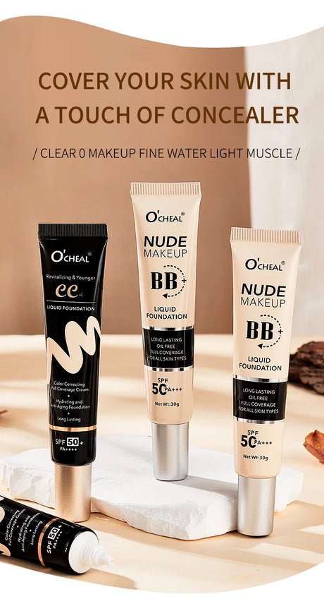 Ocheal 30g BB/CC sunscreen Cream SPF 50/PA+++ Facial Liquid Foundation Cream Long Lasting Coverage Oil Free All Skin Makeup