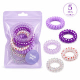 1 Pack 5 Pcs Pink Spiral Hair Ties for Women and Girls, Coil Ponytail Holders in Gift Pouch, Soft Stretch Hair Accessories for Daily Wear