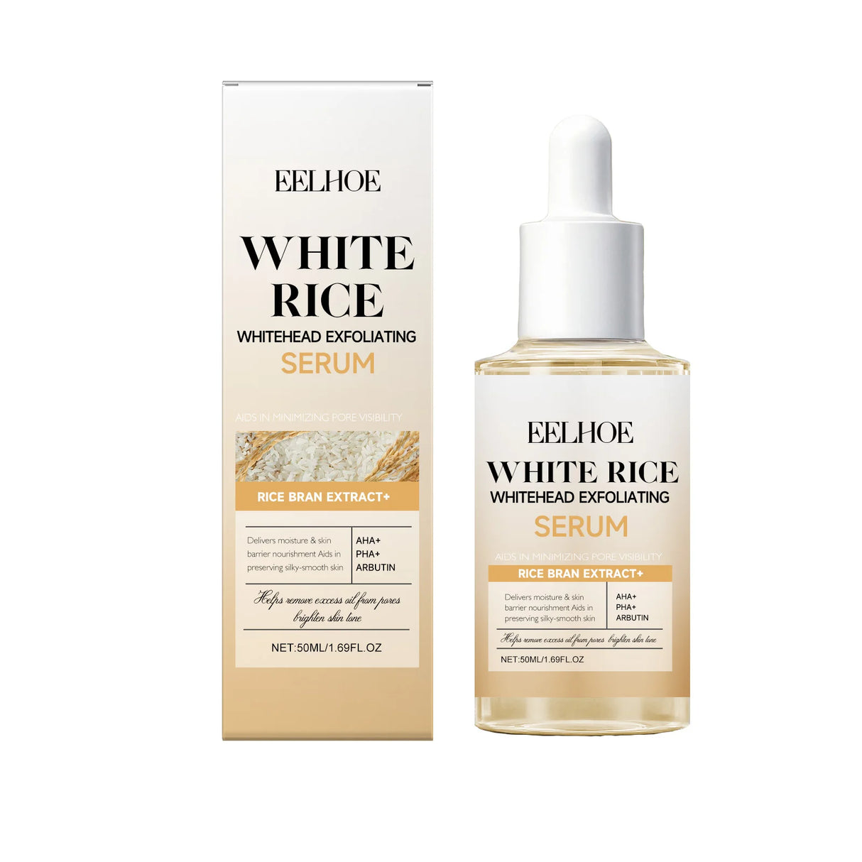 Black & White Rice Exfoliating Serum Set BHA Niacinamide Pore Minimizing & Brightening Blackhead Whitehead Remover Skincare Set