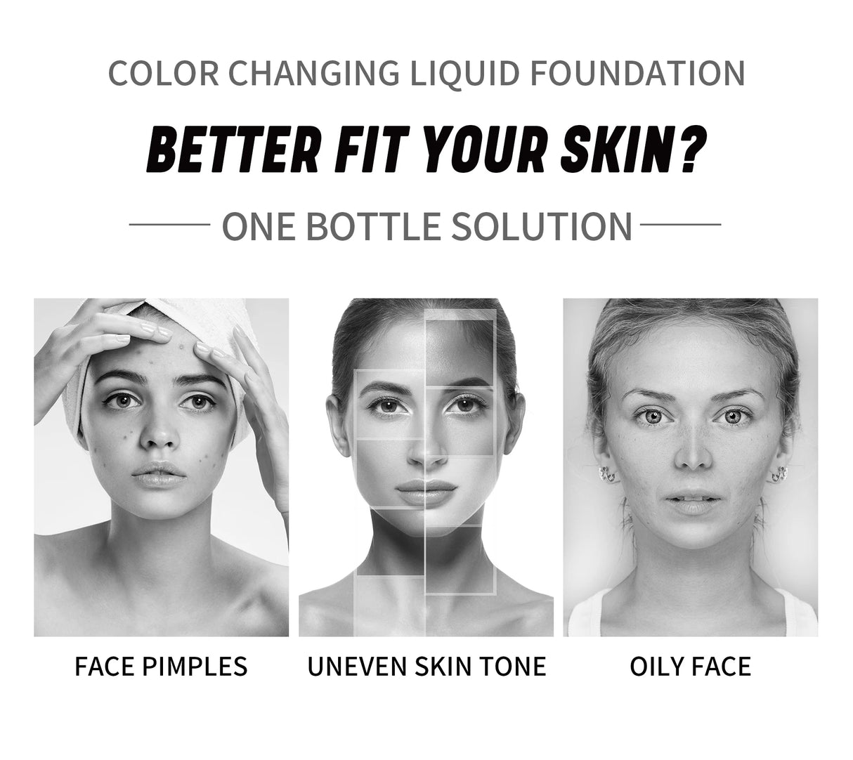 QIC 30ML Foundation Color Changing Makeup Base Nude Face Full Cover Matte Concealer Long Lasting Make Up Liquid Foundation Cream