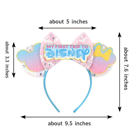 2026 Disney Trip Mickey Ears Headband For Girls Sequin Castle Bow Hairband Cartoon Character Cosplay Hair Accessories Kids Party