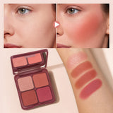 4 Shades Blush Palette Matte & Shimmer Two Textures Rich Pigment Long-wear Soft Blur Finishing Compact Blush Daily Cheek Makeup