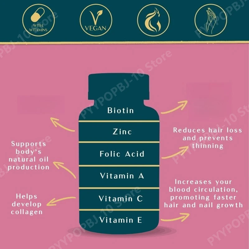 Hair Skin Nail Gummies Vitamin Supplement Biotin Multivitamin Daily Nutritional Support 60 Gummies