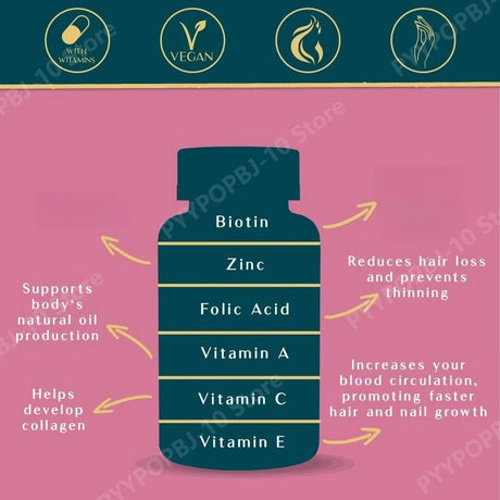 Hair Skin Nail Gummies Vitamin Supplement Biotin Multivitamin Daily Nutritional Support 60 Gummies