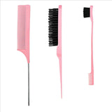 New Three-piece Hair Brush Set Sharp-tail Comb Three-row Hair Comb Steel Needle Mouse Tail Comb Toothbrush Eyebrow Brush Tool