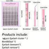 DIY eyelash extension set natural eyelash group set D curl single false eyelash group with bond and seal ,remover,tweezer