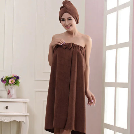 Women Bath Towel Microfiber Fabric Beach Towel Soft Wrap Women Bath Skirt Dry Hair Cap Set Super Absorbent Home For Bathroom