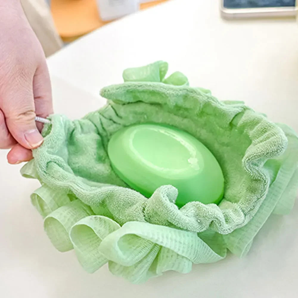 2-In-1 Bath Ball Towel Loofah With Drawstring Closure For Soap Soft Exfoliating Mesh Shower Sponge Body Skin Care Bathing Tools