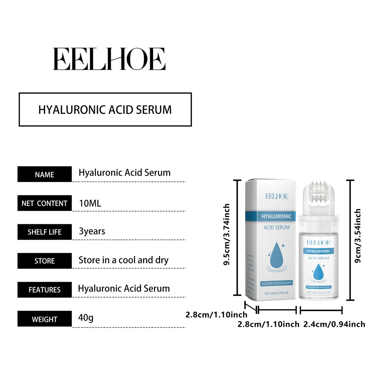 Hyaluronic Acid Roll-On Serum Lightweight Hydrating Firming Collagen Skin Care for Dry Dehydrated Skin Non-greasy Moisturizing