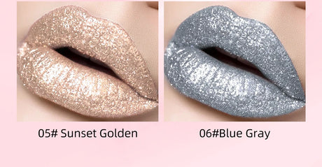 QIBEST Metallic Glitter Liquid Lipstick Makeup Waterproof Lip Gloss Long-lasting Shimmer Metal Diamond Lip Glaze Tint Charming