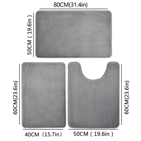 Three Piece Toilet, Bath Floor Mat, Shower Mat, Bath Absorbent Mat, Non Slip Carpet, Soft and Comfortable, Laundry Room.