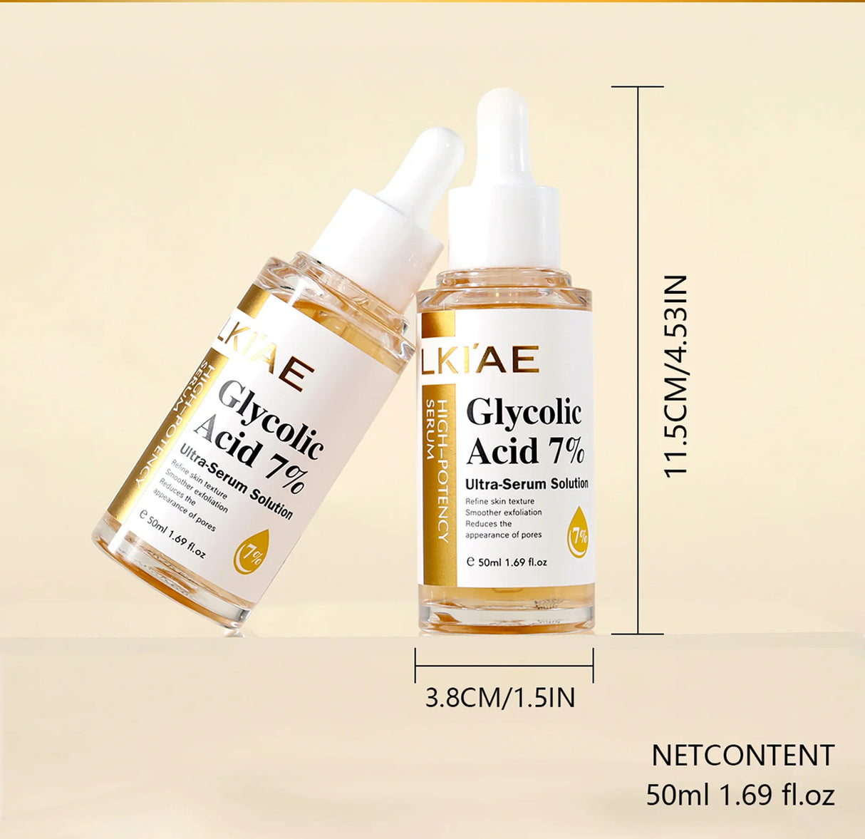 LKIAE Lightening Face Serum, Reduce Dark Spots Essence, With Centella Asiatica Extract, Fruit Acids, Niacinamide, 50ml/1.69 oz