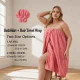 2pcs wearable Bath Towel Set, Including 1 Dry Hair Cap and 1 Bath Skirt,  Soft and Absorbent, A Great  Match for The Bathroom