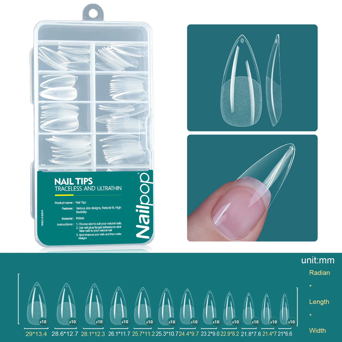 Nailpop 120pcs/box Gel X Nail Tips Medium Short Shape Almond/Square/Soft Gel Nail Tips False Nails Soak Off Easy Nail Extensions