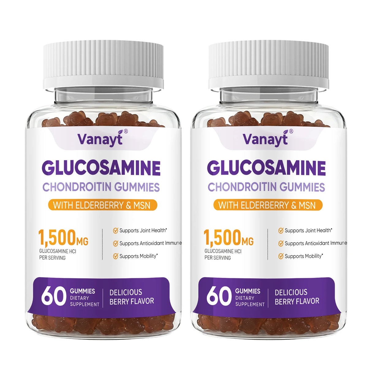 Vanayt Glucosamine Chondroitin Gummies with MSM & Elderberry 1500mg Daily Joint Wellness Support Supplement 60 Chewable Gummies