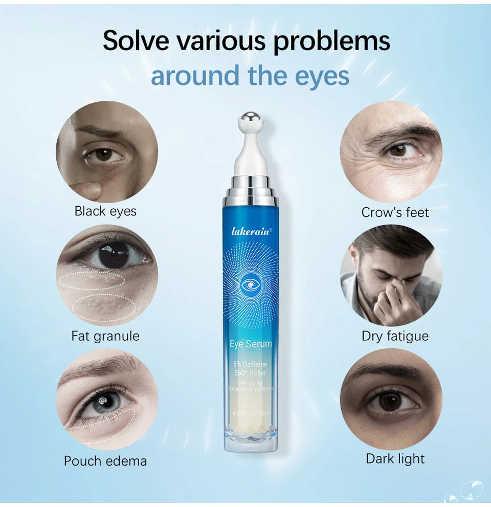 Anti-Wrinkle Eye Serum 5% Caffeine Eye Cream Eye Roller Ball Cream For Dark Circles Fades Fine Lines Remove Eye Bags 15ml