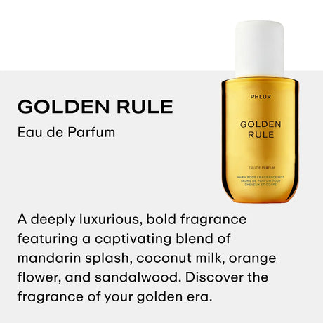 PHLUR Golden Rule Hair & Body Fragrance Mist 8 fl oz (240ml) Eau de Parfum Long Lasting Sweet Warm Scent Unisex Perfume Spray