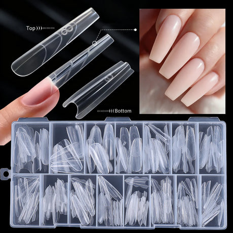 180pcs New Sandwich Nail Extension Mold Interlayer Dual Nail Forms Easy To Shape Oval/Coffin Mixed 15 Size Prolong Tool Manicure