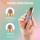 Butter Glow & Go Multiuse Stick Double-Headed Bronzer Blush Stick for Cheeks Contours Light Glossy Bronze&Pink Blusher Cosmetics