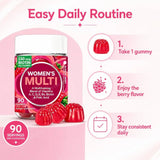 Women's Multivitamin Gummies 90 Count with Biotin Folic Acid Vitamins A C D E B, Berry Flavor Daily Wellness Supplement