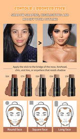 Face Brown Bronzer Contour Stick Face Foundation Makeup Pen Lasting Smooth Contour Shadow Blusher Highlight Concealer Cosmetics