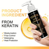 Keratin & Coconut Oil Leave-In Conditioner - Hydration + Frizz Control + Heat Protection - Detangles & Strengthens Hair