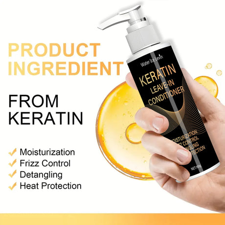 Keratin & Coconut Oil Leave-In Conditioner - Hydration + Frizz Control + Heat Protection - Detangles & Strengthens Hair