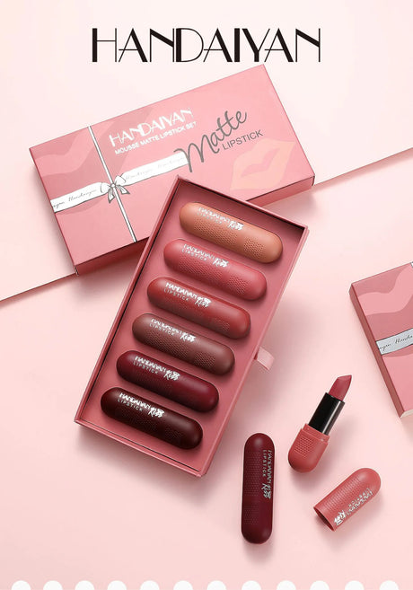 Matte Lipstick Set 6 Colors Velvet Texture Long Lasting Non Drying Lip Makeup Women Gift Box