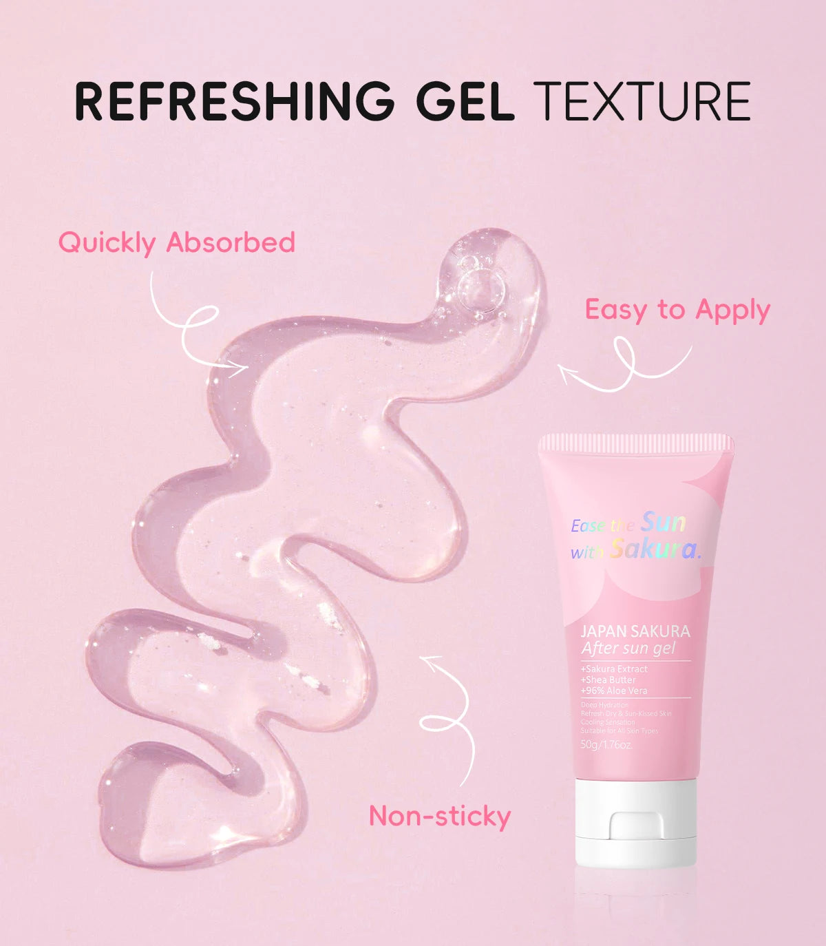 LAIKOU Japan Sakura After Sun Gel 50g 96% Aloe Vera Soothing Sunburn Care Deep Moisturizing