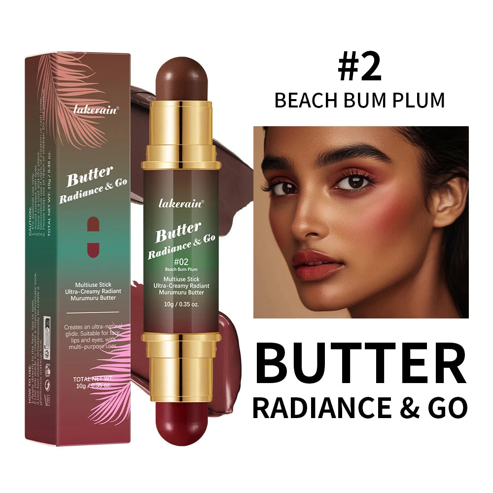 Butter Glow & Go Multiuse Stick Double-Headed Bronzer Blush Stick for Cheeks Contours Light Glossy Bronze&Pink Blusher Cosmetics