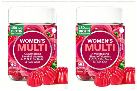 Women's Multivitamin Gummies 90 Count with Biotin Folic Acid Vitamins A C D E B, Berry Flavor Daily Wellness Supplement