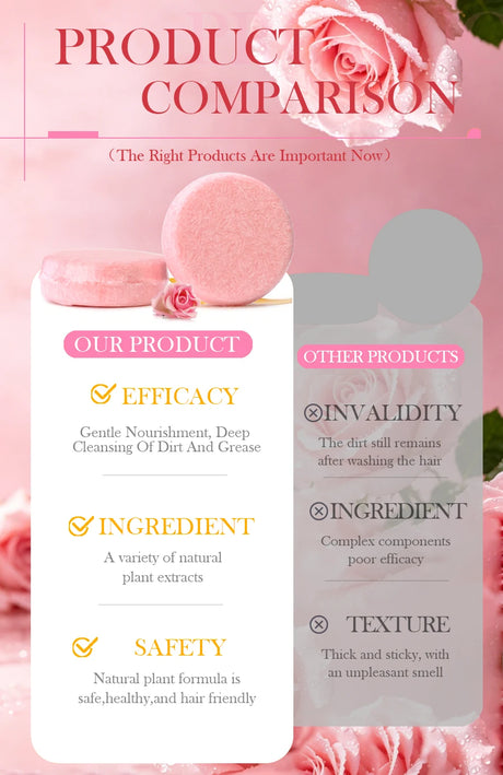 Pink Rose Essential Oil Shampoo Bar, Plant Extract Essence Deep Cleaning Hand Soap, Soft Shampoo and Hair Care Soap