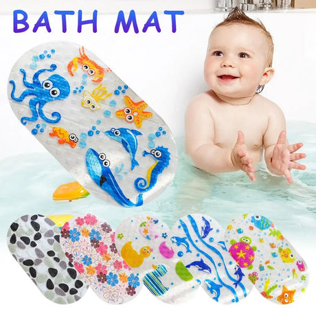 Soft Cartoon PVC Kids Anti Slip Bath Mat Non Skid Safety With Sucker Shower Mat Massage Bathtub Mats Pad