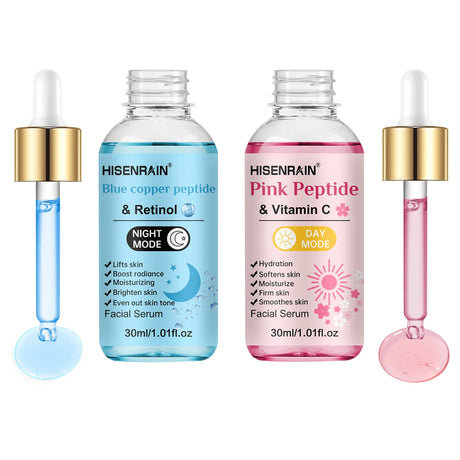HISENRAIN Premium Pink & Blue Copper Peptide Serum - Anti-Aging, Skin Repair & Hydrating Facial Essence for Youthful Glow.