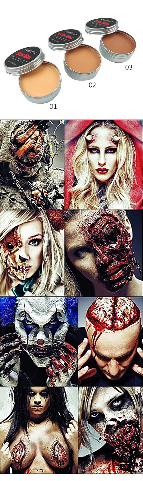 SFX Makeup Kit Scars Wax Halloween Special Effects Stage Fake Wound Skin Wax with Spatula Stipple Sponge Fake Wood Special