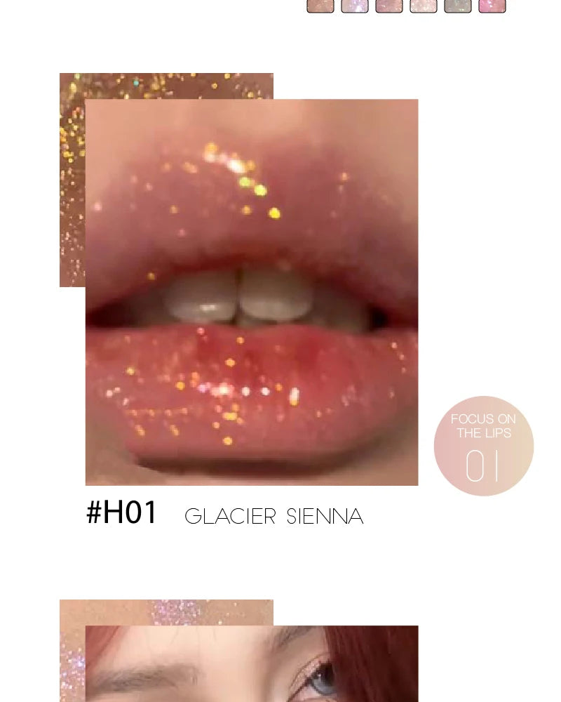 HERORANGE Glittering Mirror Lip Glaze, Watery Shimmering Light Lip Gloss Makeup 6 Colors, Hydrating Moisturizing, Long Lasting