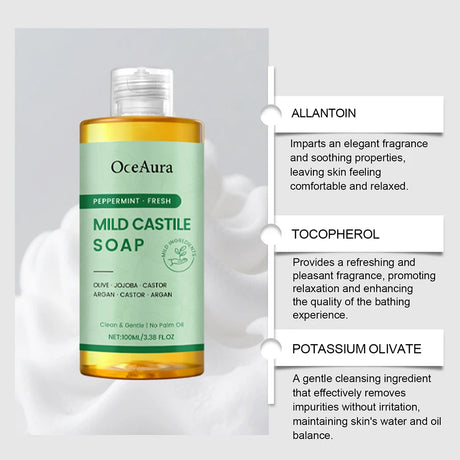 100ml Castiles Soaps Unscented,Refreshing Moisturizing Body Wash For Dry Skin,Sulfate Free Moisturizing Daily Body Cleanser