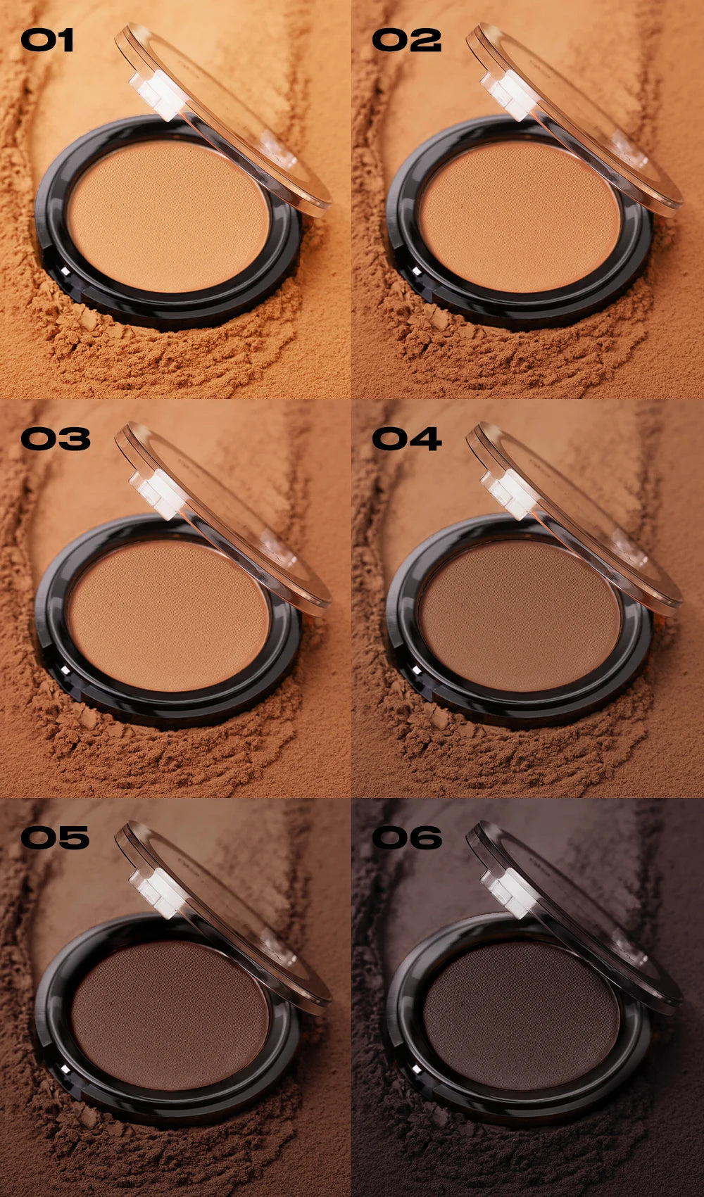 Professional matte contour powder tray creates a 3D facial contour, with long-lasting bronzing powder for setting makeup