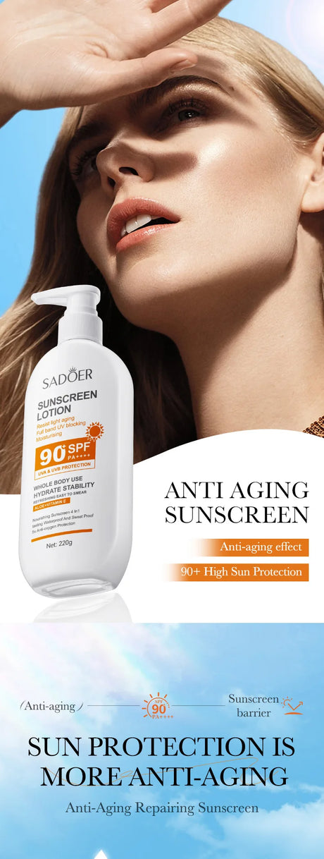 Super 220ml Aloe+Vitamin E Body And Face Sunscreen Lotion SPF 90 PA++++Whole Body Use Protect + Hydrate Moisturizing