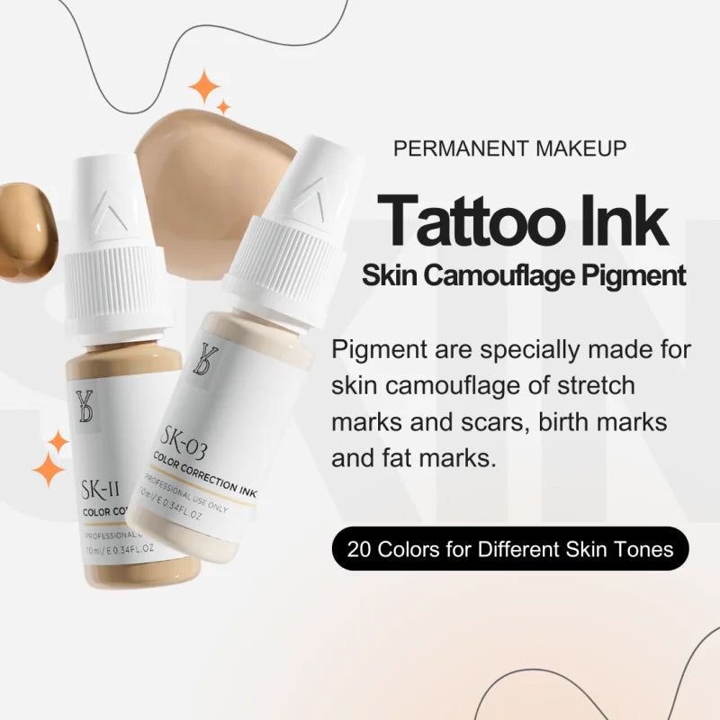 YD Professional 10ML Camouflage Pigment Semi Permanent Makeup Tattoo Ink for Scar Cover Stretch Marks Vitiligo Restore Skin Tone