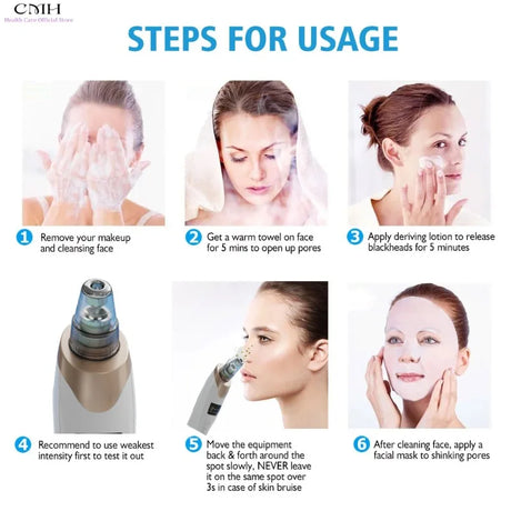 CMH Blackhead Remover Vacuum Pore Cleaner Multi Suction Heads Adjustable Suction USB Rechargeable Deep Cleansing Skin Tool Gifts